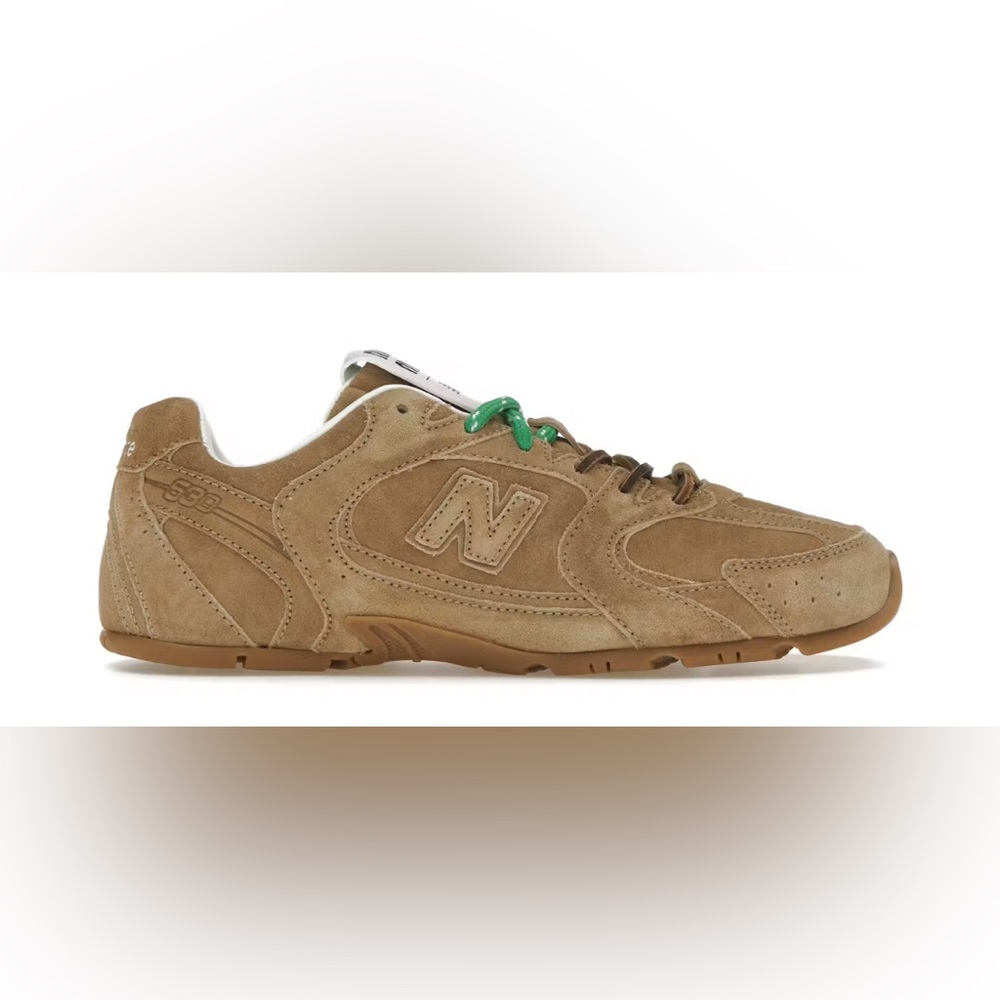 Beige suede Sneakers with Green Accents